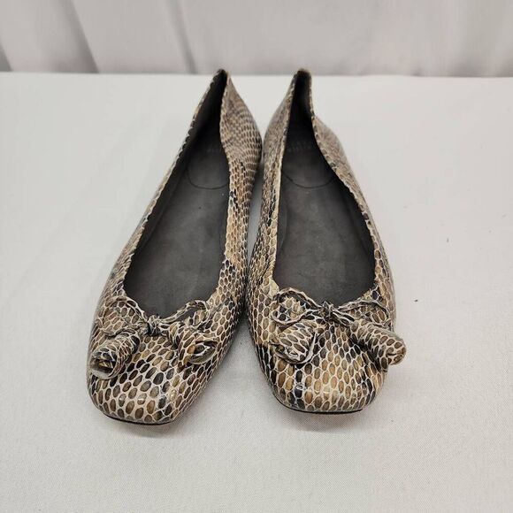 Stuart Weitzman Size 8.5 Tulip Bow Snake Skin Print Ballet Flats F - Picture 5 of 11